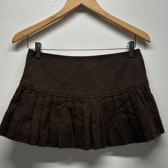 Vintage Abercrombie & Fitch Low Rise Micro Mini Skirt Wool Silk Lined Brown 2 - Picture 5 of 10